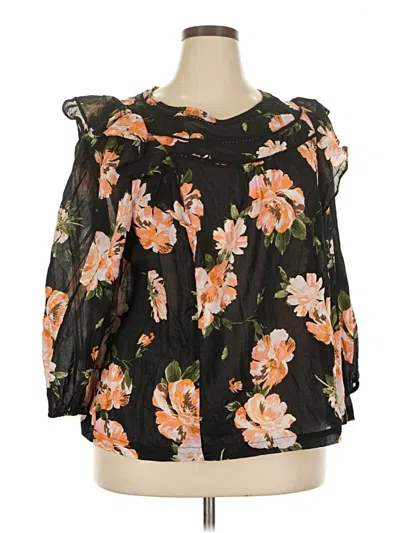 Pre-owned Terra & Sky 3/4 Sleeve Blouse In Black