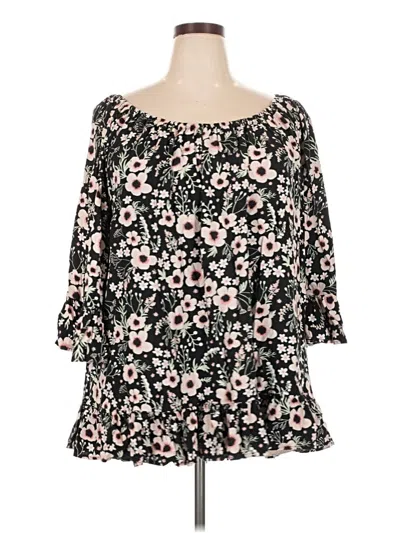 Pre-owned Terra & Sky 3/4 Sleeve Blouse In Black