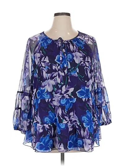 Pre-owned Terra & Sky 3/4 Sleeve Blouse In Blue