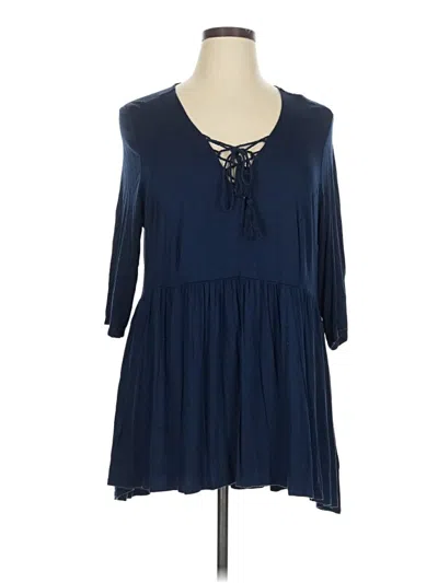 Pre-owned Terra & Sky 3/4 Sleeve Blouse In Blue