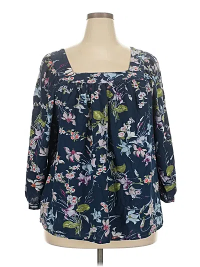 Pre-owned Terra & Sky 3/4 Sleeve Blouse In Blue