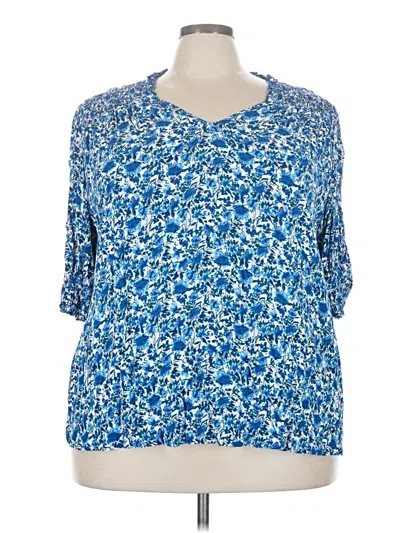Pre-owned Terra & Sky 3/4 Sleeve Blouse In Blue