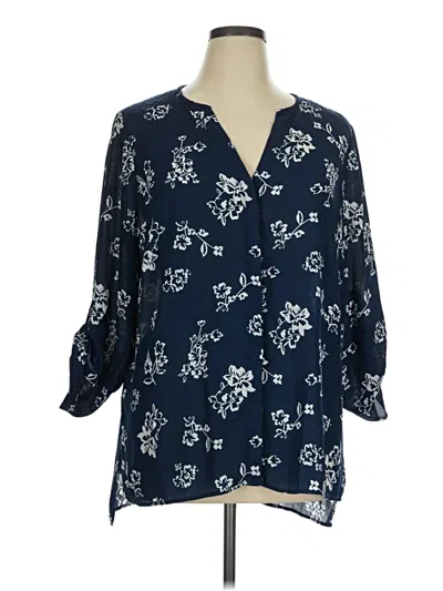 Pre-owned Terra & Sky 3/4 Sleeve Blouse In Blue