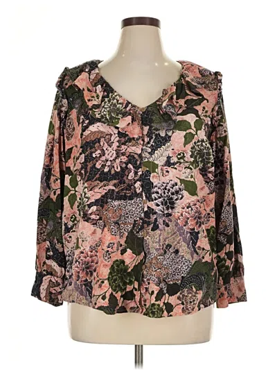 Pre-owned Terra & Sky 3/4 Sleeve Blouse In Brown