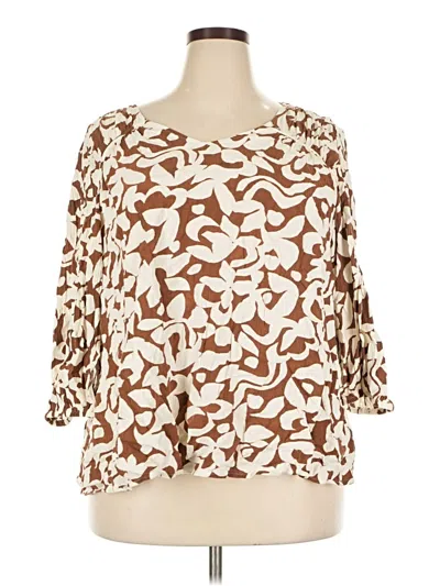 Pre-owned Terra & Sky 3/4 Sleeve Blouse In Brown