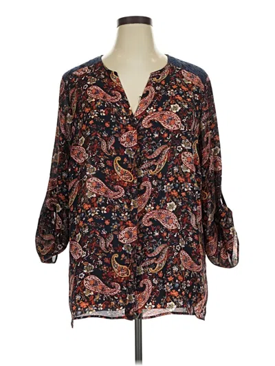 Pre-owned Terra & Sky 3/4 Sleeve Blouse In Brown