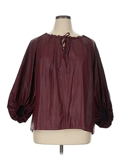 Pre-owned Terra & Sky 3/4 Sleeve Blouse In Burgundy
