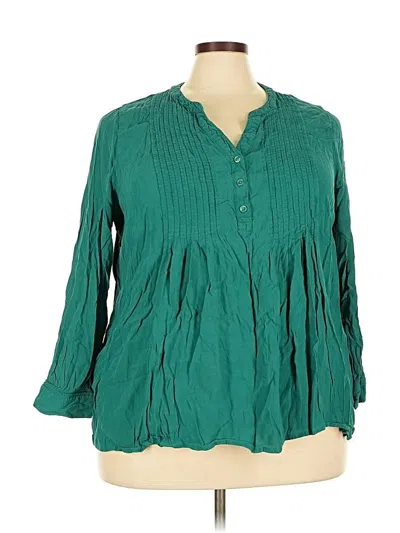 Pre-owned Terra & Sky 3/4 Sleeve Blouse In Green