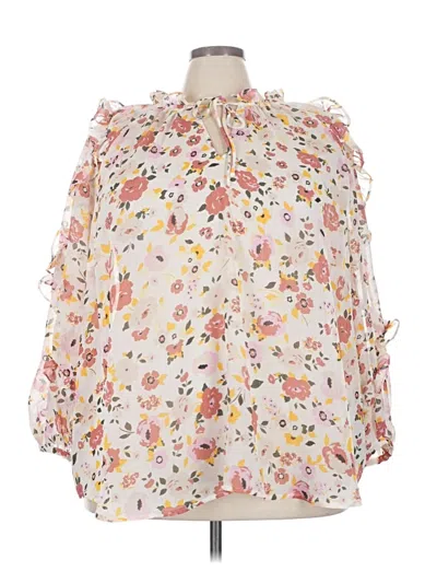 Pre-owned Terra & Sky 3/4 Sleeve Blouse In Ivory