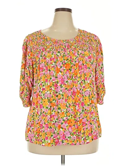 Pre-owned Terra & Sky 3/4 Sleeve Blouse In Pink