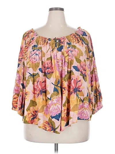 Pre-owned Terra & Sky 3/4 Sleeve Blouse In Pink