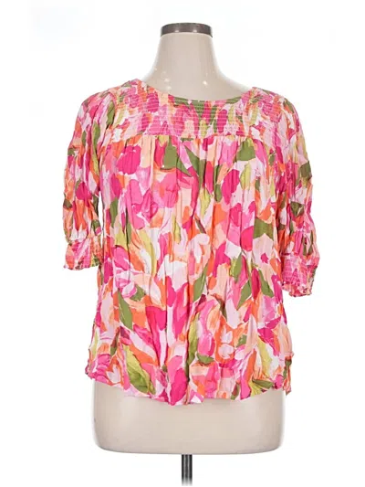 Pre-owned Terra & Sky 3/4 Sleeve Blouse In Pink