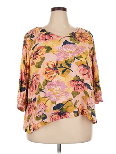 Pre-owned Terra & Sky 3/4 Sleeve Blouse In Pink