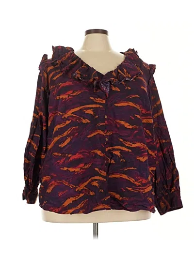 Pre-owned Terra & Sky 3/4 Sleeve Blouse In Purple