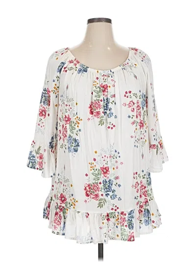 Pre-owned Terra & Sky 3/4 Sleeve Blouse In White