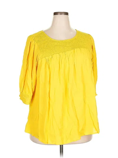 Pre-owned Terra & Sky 3/4 Sleeve Blouse In Yellow