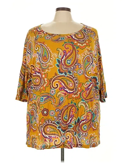 Pre-owned Terra & Sky 3/4 Sleeve Blouse In Yellow