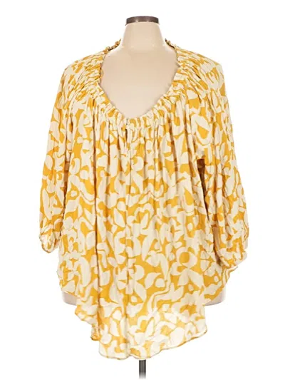 Pre-owned Terra & Sky 3/4 Sleeve Blouse In Yellow
