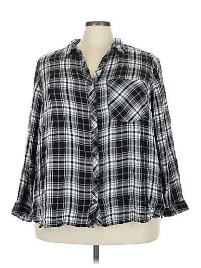 Pre-owned Terra & Sky 3/4 Sleeve Button Down Shirt In Black