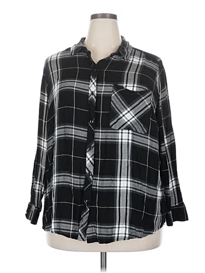 Pre-owned Terra & Sky 3/4 Sleeve Button Down Shirt In Black