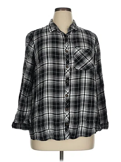 Pre-owned Terra & Sky 3/4 Sleeve Button Down Shirt In Black