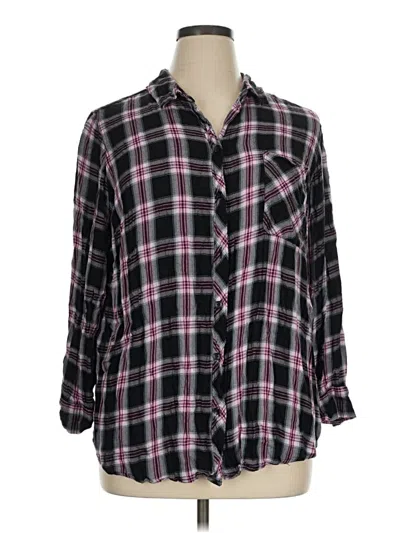 Pre-owned Terra & Sky 3/4 Sleeve Button Down Shirt In Black