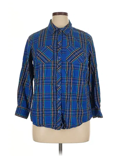 Pre-owned Terra & Sky 3/4 Sleeve Button Down Shirt In Blue