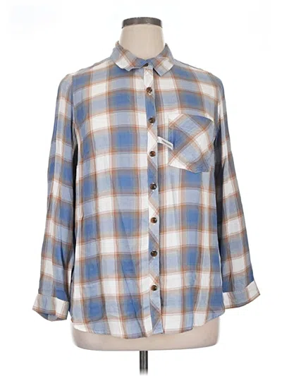 Pre-owned Terra & Sky 3/4 Sleeve Button Down Shirt In Blue