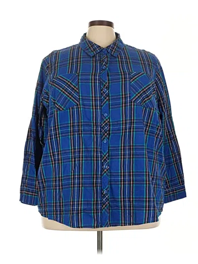 Pre-owned Terra & Sky 3/4 Sleeve Button Down Shirt In Blue