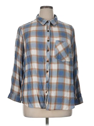 Pre-owned Terra & Sky 3/4 Sleeve Button Down Shirt In Blue