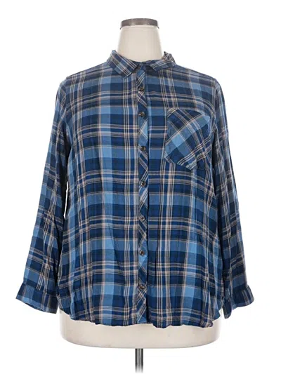 Pre-owned Terra & Sky 3/4 Sleeve Button Down Shirt In Blue