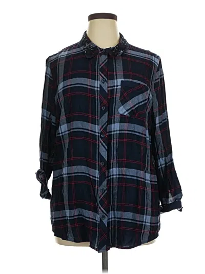 Pre-owned Terra & Sky 3/4 Sleeve Button Down Shirt In Blue