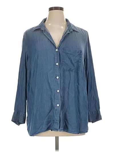 Pre-owned Terra & Sky 3/4 Sleeve Button Down Shirt In Blue