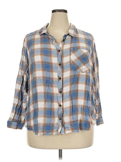 Pre-owned Terra & Sky 3/4 Sleeve Button Down Shirt In Blue