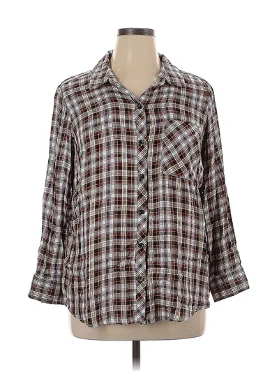 Pre-owned Terra & Sky 3/4 Sleeve Button Down Shirt In Brown