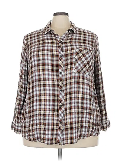Pre-owned Terra & Sky 3/4 Sleeve Button Down Shirt In Brown