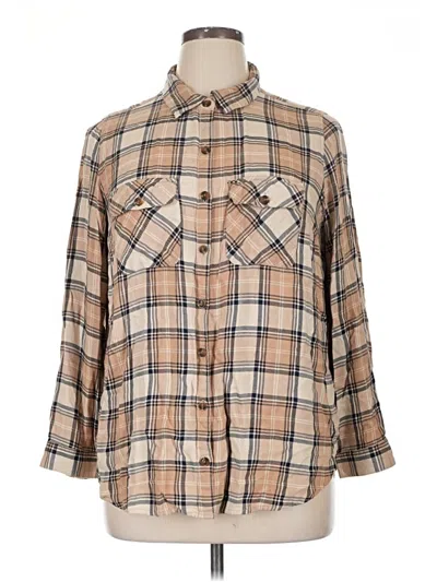 Pre-owned Terra & Sky 3/4 Sleeve Button Down Shirt In Brown