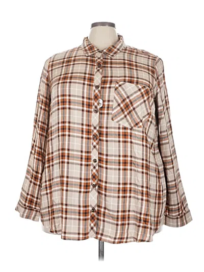 Pre-owned Terra & Sky 3/4 Sleeve Button Down Shirt In Brown