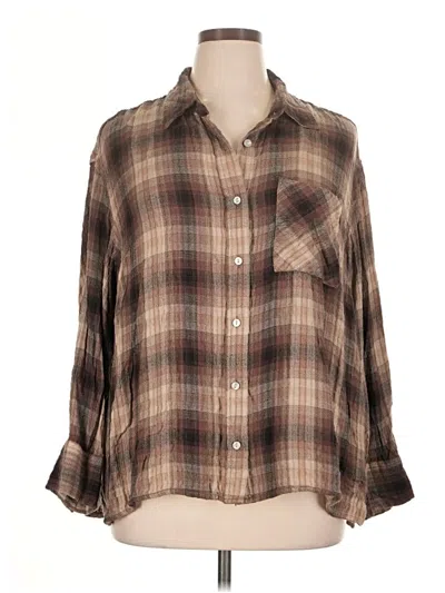 Pre-owned Terra & Sky 3/4 Sleeve Button Down Shirt In Brown