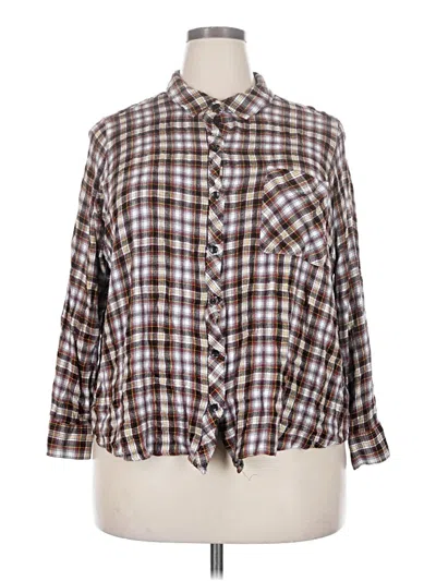 Pre-owned Terra & Sky 3/4 Sleeve Button Down Shirt In Brown