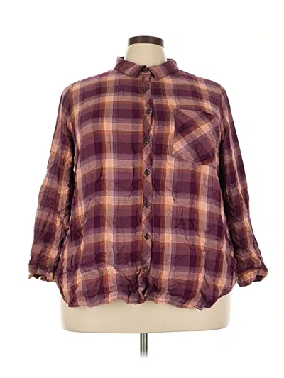 Pre-owned Terra & Sky 3/4 Sleeve Button Down Shirt In Burgundy