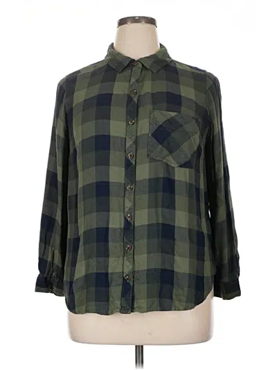 Pre-owned Terra & Sky 3/4 Sleeve Button Down Shirt In Green