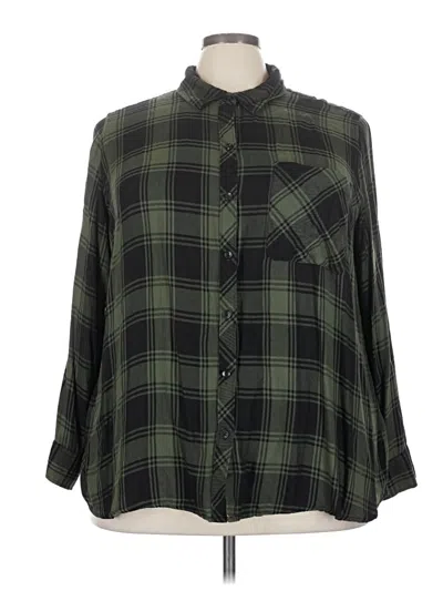 Terra & Sky 3/4 Sleeve Button Down Shirt In Green