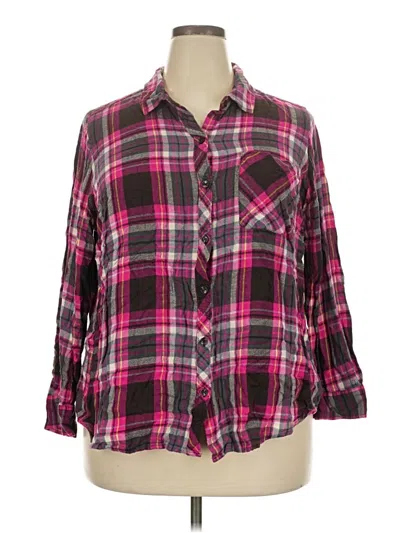 Pre-owned Terra & Sky 3/4 Sleeve Button Down Shirt In Pink
