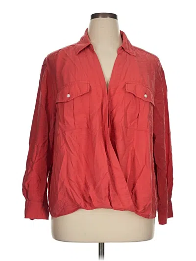 Pre-owned Terra & Sky 3/4 Sleeve Button Down Shirt In Red