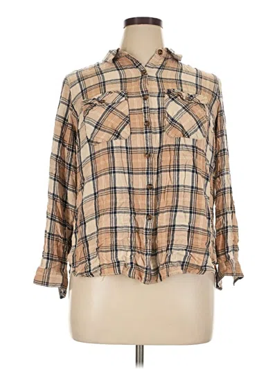 Pre-owned Terra & Sky 3/4 Sleeve Button Down Shirt In Tan