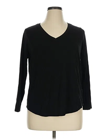 Pre-owned Terra & Sky 3/4 Sleeve Top Black V-neck Tops