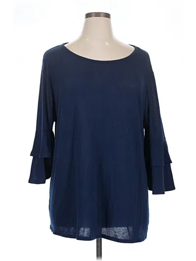 Pre-owned Terra & Sky 3/4 Sleeve Top Blue Boatneck Tops