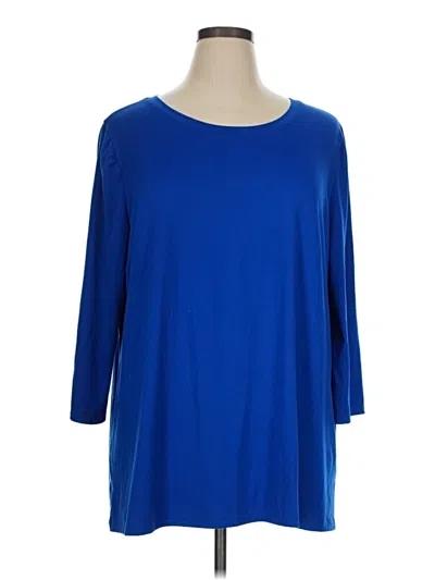 Pre-owned Terra & Sky 3/4 Sleeve Top Blue Boatneck Tops