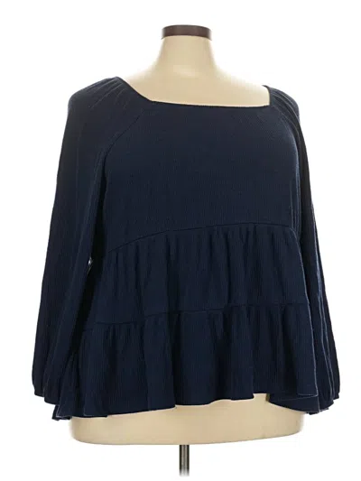 Pre-owned Terra & Sky 3/4 Sleeve Top Blue Square Neckline Tops